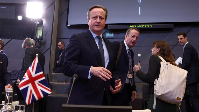 Foreign Secretary David Cameron arrives for a NATO foreign ministers meeting at the Alliance&#39;s headquarters in Brussels, Belgium November 28, 2023.
