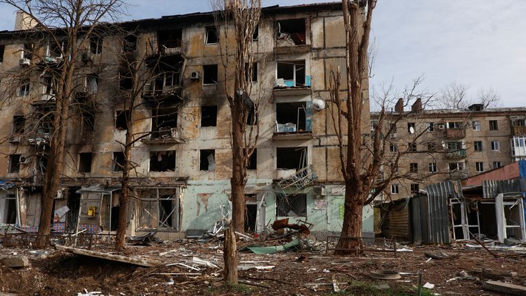 A view shows residential buildings heavily damaged by permanent Russian military strikes in the front line town of Avdiivka, amid Russia&#39;s attack on Ukraine, in Donetsk region, Ukraine November 8, 2023. Radio Free Europe/Radio Liberty/Serhii Nuzhnenko via REUTERS