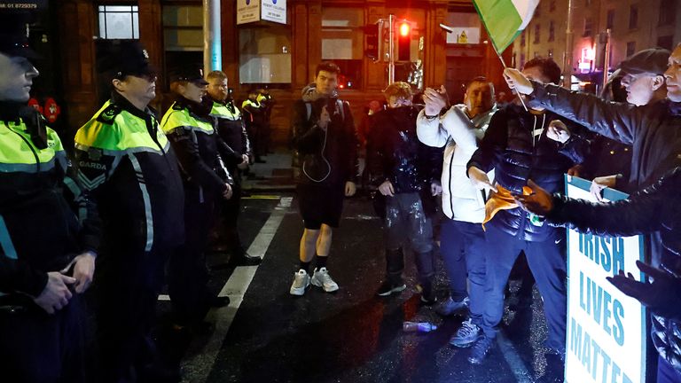 Protesters faced off with police after the stabbing