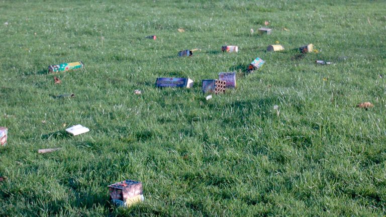 Discarded and discarded fireworks in a local park in the Niddrie area of Edinburgh. Pic: Lauren Gilmour/PA Wire