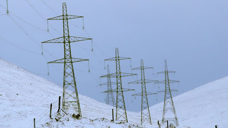 Electricity pylons carrying the Beauly-Denny powerline are seen close to the A9 road, Scotland, Britain January 14, 2020. REUTERS/Russell Cheyne