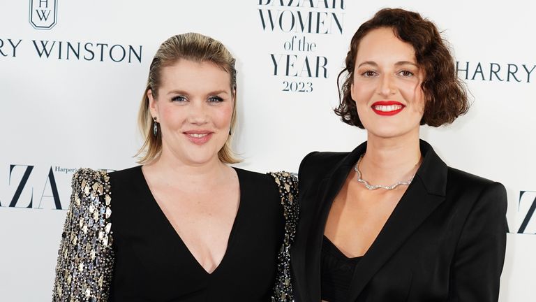 Emerald Fennell with the Director of the Year award, presented by Phoebe Waller-Bridge (right),  at  the Harper&#39;s Bazaar Women of the Year 2023 awards at Claridges, London. Picture date: Tuesday November 7, 2023. PA Photo. Photo credit should read: Ian West/PA Wire 