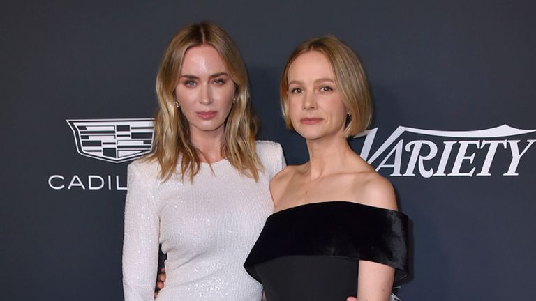 Emily Blunt, left, and Carey Mulligan arrive at Variety&#39;s Power of Women on Thursday, Nov. 16, 2023, at Mother Wolf in Los Angeles. (Photo by Jordan Strauss/Invision/AP)