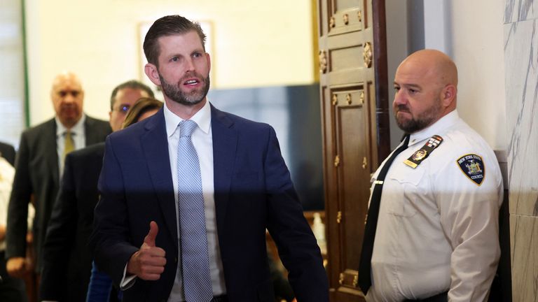 Eric Trump leaving the court room on Tuesday 
