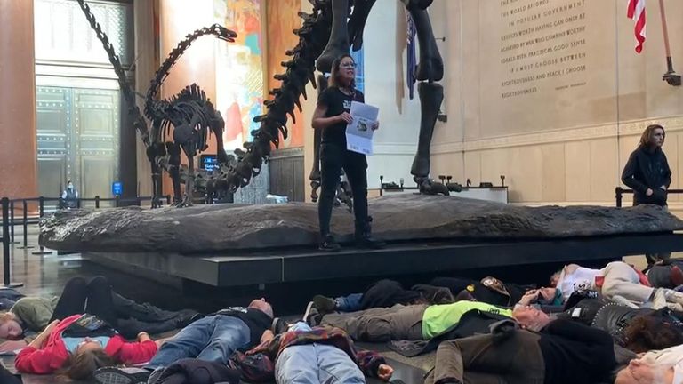 Extinction Rebellion stage a protest at the American Museum of Natural History