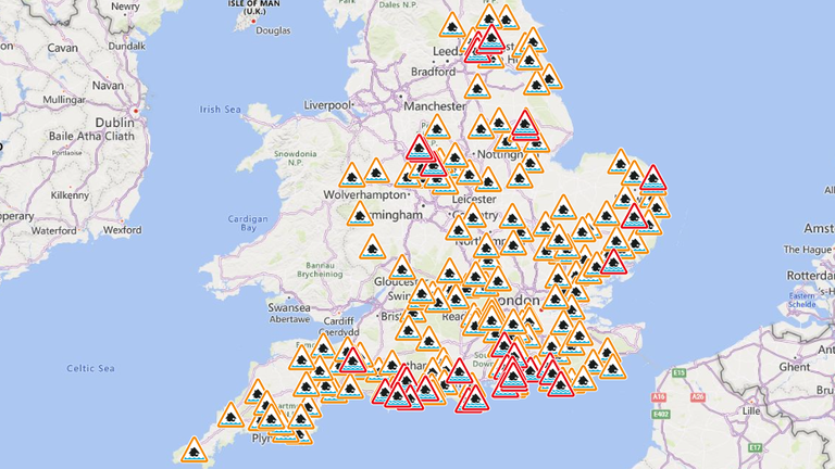Flood warnings and alerts are in place across the UK. Pic: Environment Agency