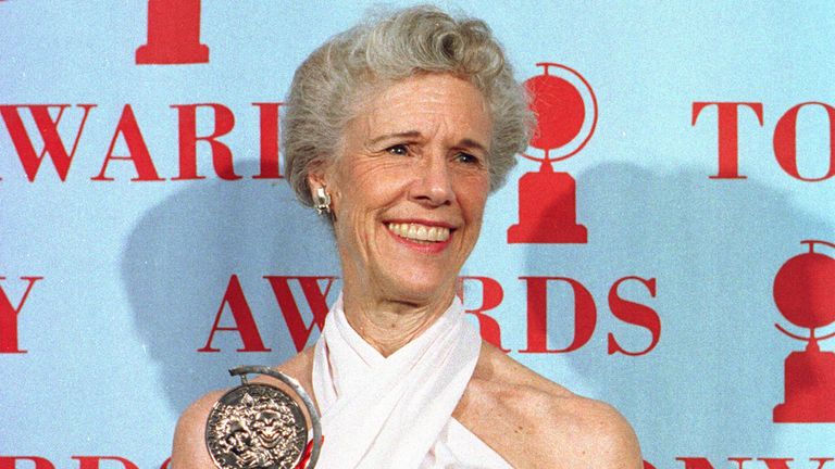 Actress Frances Sternhagen holds her award for best featured actress in a play for her performance in "The Heiress" on June 4, 1995. Pic: AP
