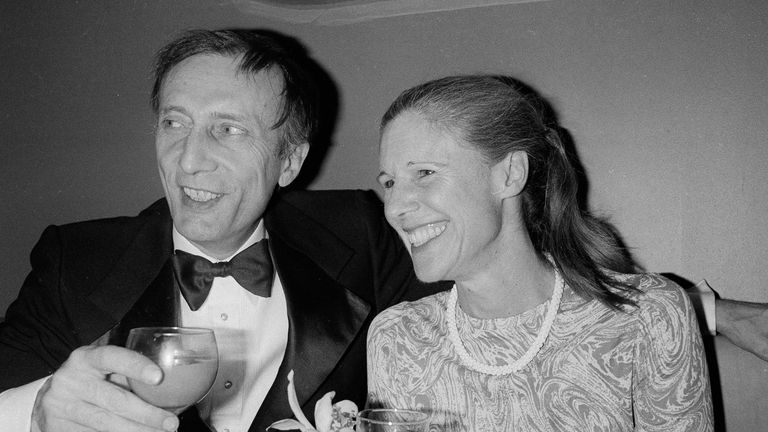 Tom Aldredge and Frances Sternhagen celebrate the opening of their play "On Golden Pond" in 1979. Pic: AP