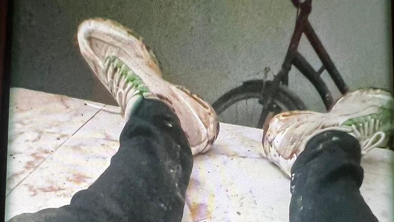 Ibrahim Assalia&#39;s shoes after walk in Gaza City 