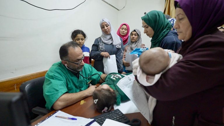 Mothers in a doctor&#39;s room in Gaza