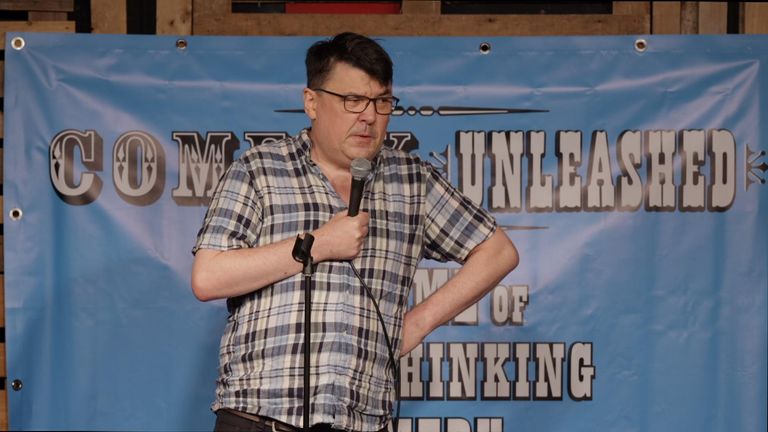 Graham Linehan performing at the comedy night