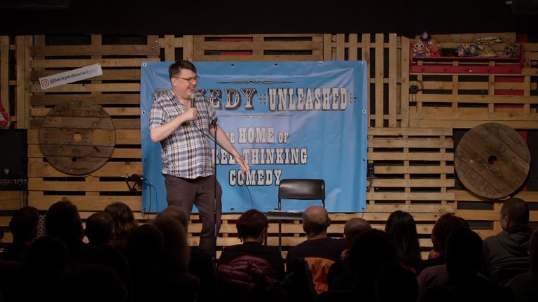 Graham Linehan performing at the comedy night