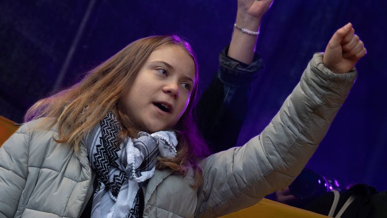 Climate activist Greta Thunberg addressed tens of thousands of people who gathered in Amsterdam, Netherlands, Sunday, Nov. 12, 2023, to call for more action to tackle climate change. Thunberg was among the speakers at the march that comes 10 days before national elections in the Netherlands. Pic: AP