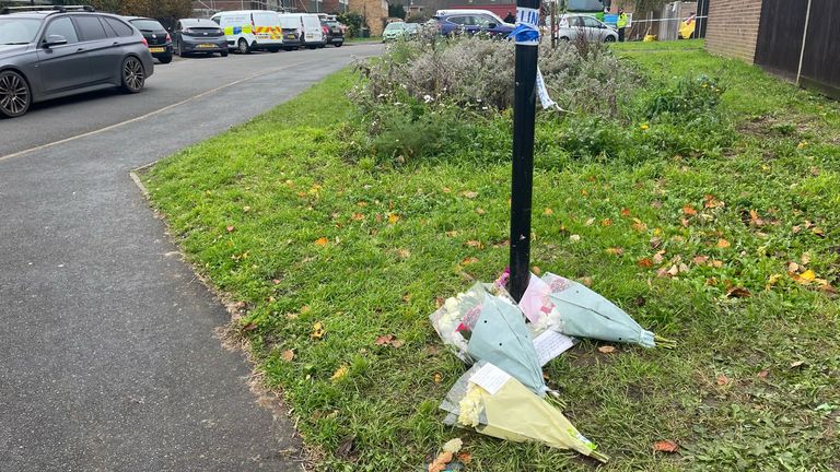 Flowers and tributes at the scene of a house fire in Hounslow which killed five people on Sunday night. Picture date: Tuesday November 14, 2023.