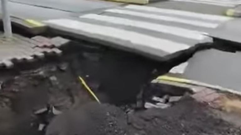 Tectonic activity damages road in Grindavik, Iceland