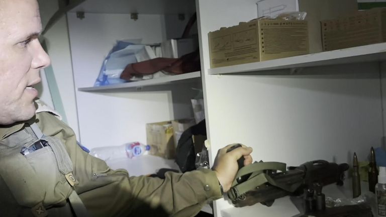 The IDF recorded a video from inside Shifa Hospital, claiming it shows proof that Hamas stored weapons in the hospital