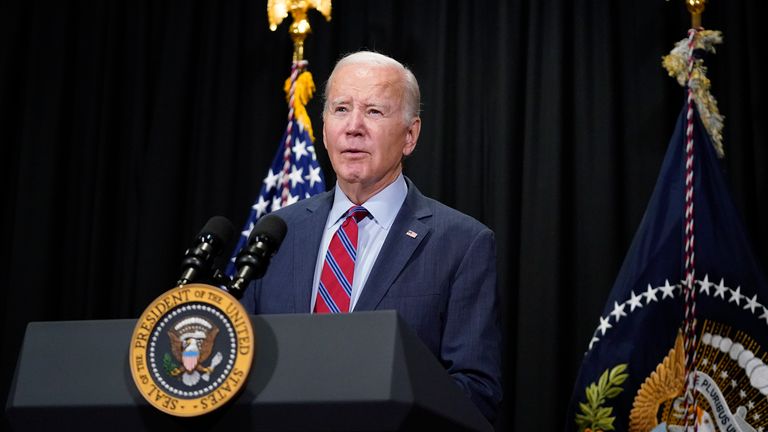 President Joe Biden speaks to reporters in Nantucket, Mass., on Friday, Nov. 24, 2023, about hostages freed by Hamas in the first stage of a swap under a four-day cease-fire deal. (AP Photo/Stephanie Scarbrough)