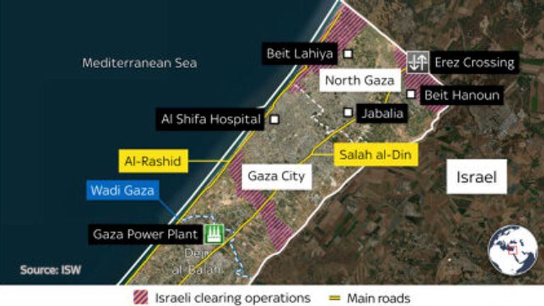 Map showing Israeli operations in Gaza 