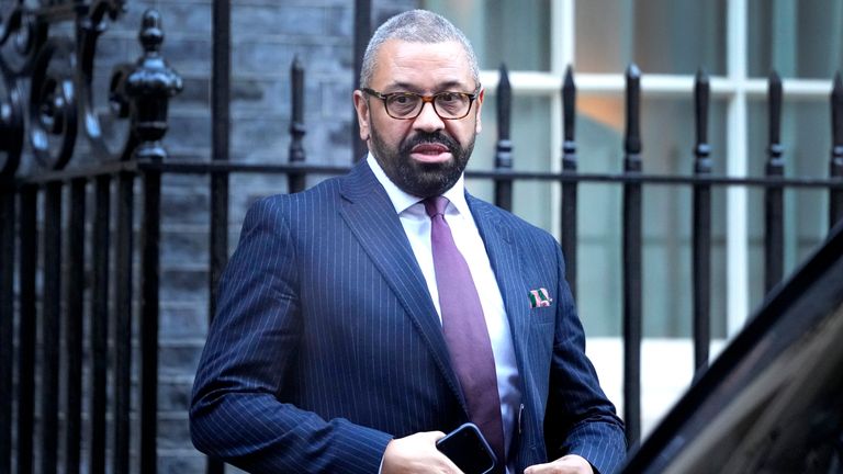 James Cleverly leaves 10 Downing Street after attending a cabinet meeting 
Pic:AP