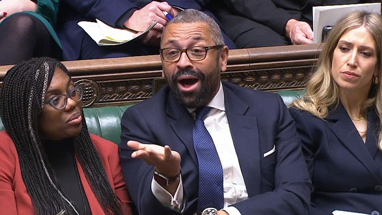 James Cleverly reacts to a jibe from Sir Keir Starmer during PMQs