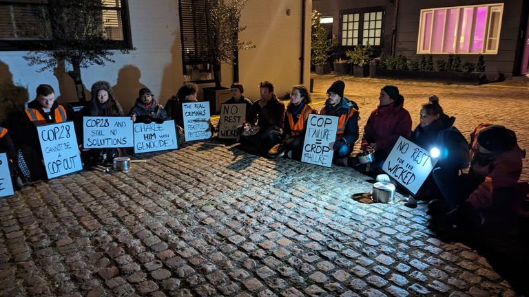 Just Stop Oil protesters outside Rishi Sunak&#39;s London home on Wednesday night