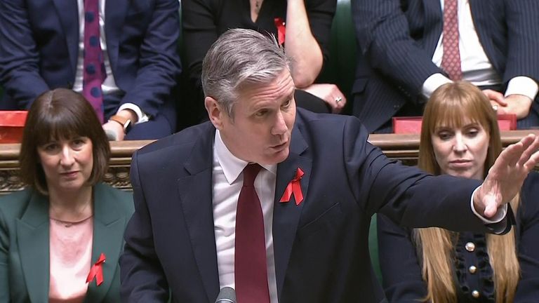 Labour leader Keir Starmer speaks during Prime Minister&#39;s Questions in the House of Commons, London. Picture date: Wednesday November 29, 2023.