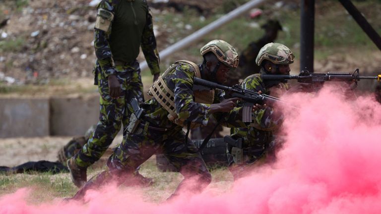 A view of a military exercise as Britain&#39;s King Charles III and Queen Camilla visit the Mtongwe Naval Base in Mombasa, Kenya November 2, 2023. Ian Vogler/Pool via REUTERS