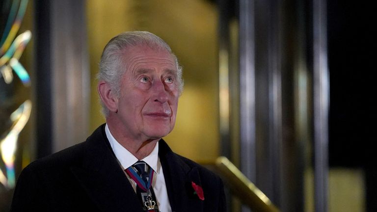 King Charles III unveils a statue of Queen Elizabeth II as he arrives to attend the Royal British Legion Festival of Remembrance at the Royal Albert Hall in London. Picture date: Saturday November 11, 2023.
