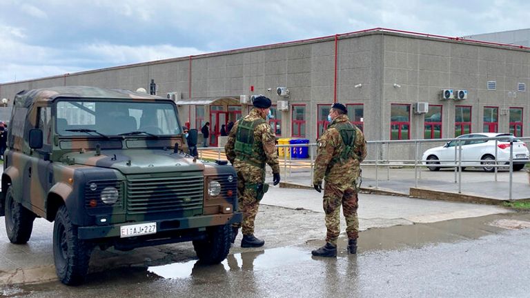 A bunker courtroom was built in Lamezia Terme, Italy, to hold the trial. Pic: AP