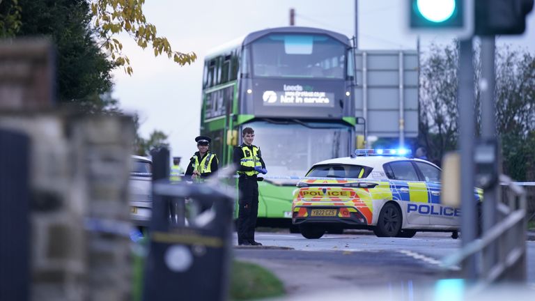 A forensic officer in Horsforth, Leeds, after a 15-year-old boy was taken to hospital in a critical condition after he was assaulted near a school. West Yorkshire Police said the teenager was seriously injured in the Town Street area of Horsforth, just before 3pm on Tuesday. Another teenager has been arrested. Picture date: Tuesday November 7, 2023.