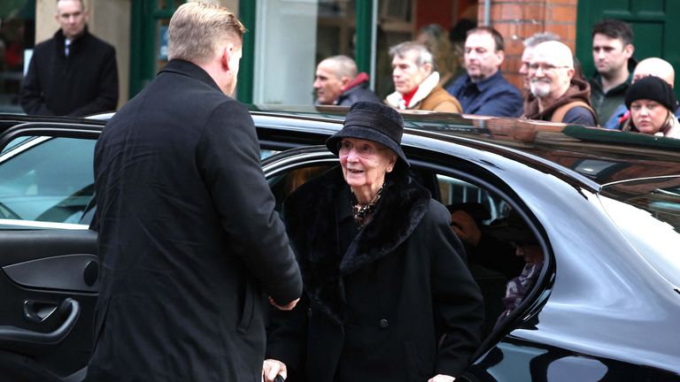 Widow of Bobby Charlton, Norma Charlton arrives for the funeral ceremony at Manchester Cathedral