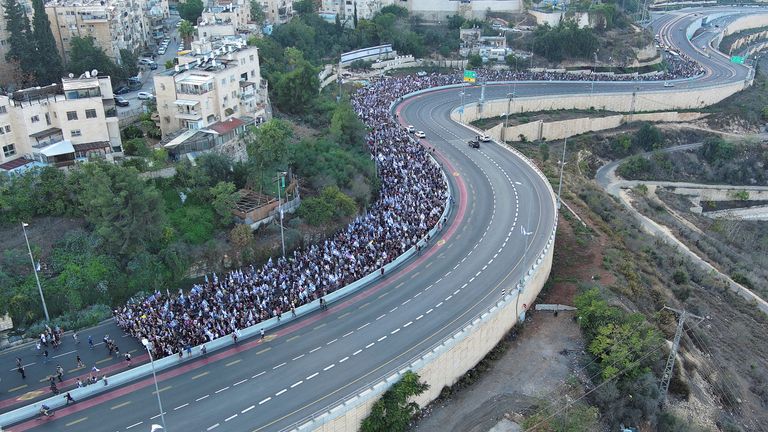 Marchers making their way through Jerusalem
