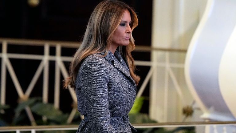 Former first lady Melania Trump arrives before a tribute service for former first lady Rosalynn Carter at Glenn Memorial Church at Emory University on Tuesday, Nov. 28, 2023, in Atlanta. (AP Photo/Brynn Anderson, Pool)