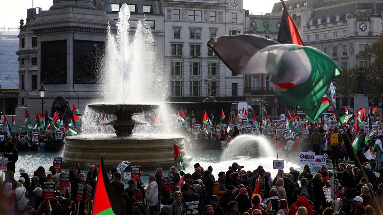 Demonstrators gather at Trafalgar Square