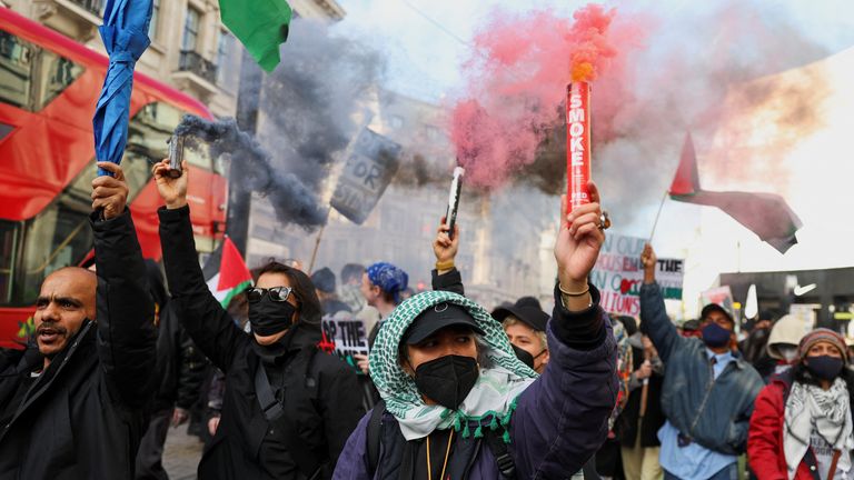 Pro-Palestinian protesters in London on Saturday afternoon