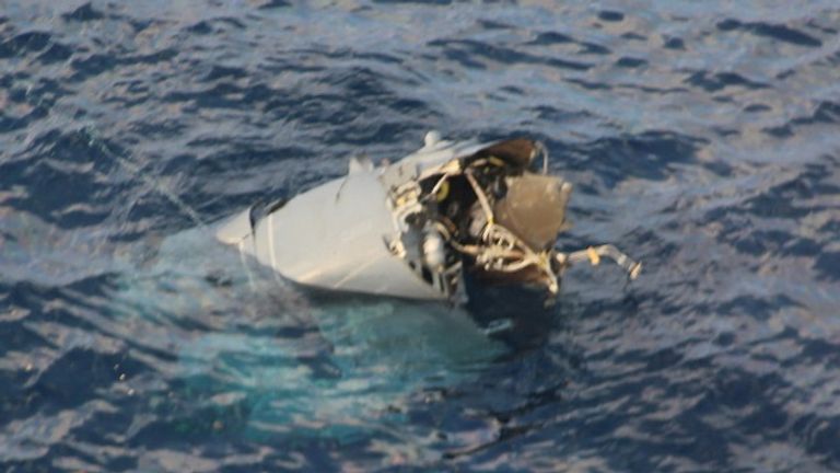 Debris believed to be from the US military aircraft that crashed. Pic: Japan Coastguard/Reuters
