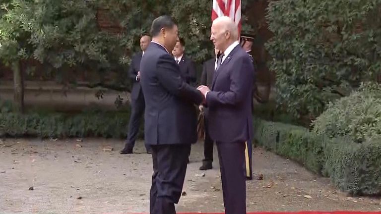 President Xi is greeted by President Biden in California