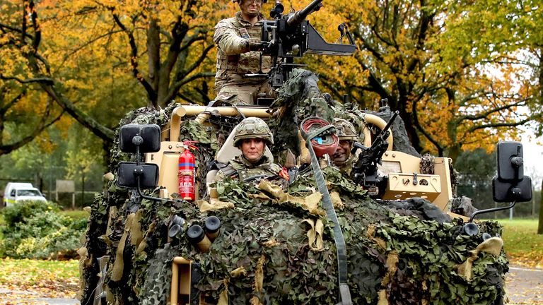 Princess of Wales drives an armoured vehicle as she visits The Queen&#39;s Dragoon Guards Regiment for the first time as their Colonel in Chief, in Dereham, Britain, November 8, 2023. REUTERS/Chris Radburn/Pool