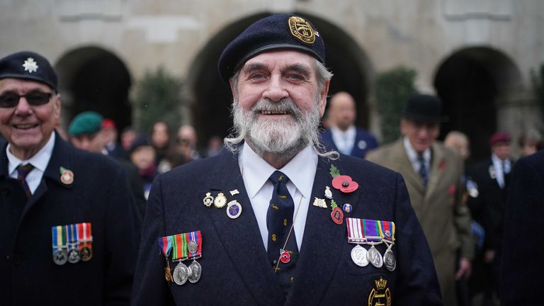 Veterans prepare in Horse Guards to take part in the Remembrance Sunday service at the Cenotaph, in Whitehall, London. Picture date: Sunday November 12, 2023. PA Photo. See PA story MEMORIAL Remembrance. Photo credit should read: Victoria Jones/PA Wire