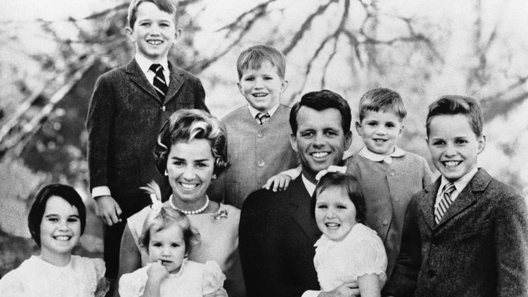 Robert F Kennedy and wife Ethel pose with their seven children