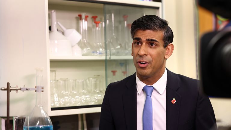 Prime Minister Rishi Sunak takes part in a media interview during a visit to Giles Academy in Old Leake, Lincolnshire. Picture date: Wednesday November 8, 2023.