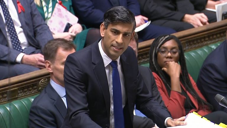 Prime Minister Rishi Sunak speaks during Prime Minister&#39;s Questions in the House of Commons, London. Picture date: Wednesday November 29, 2023.