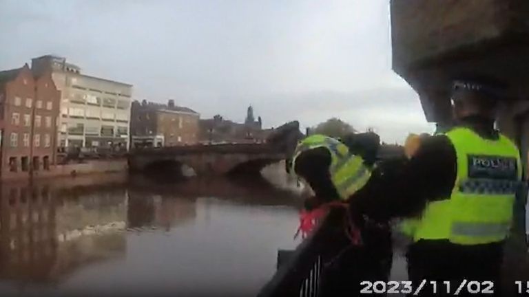Police officers threw a life ring to the man. Pic: North Yorkshire Police/Facebook