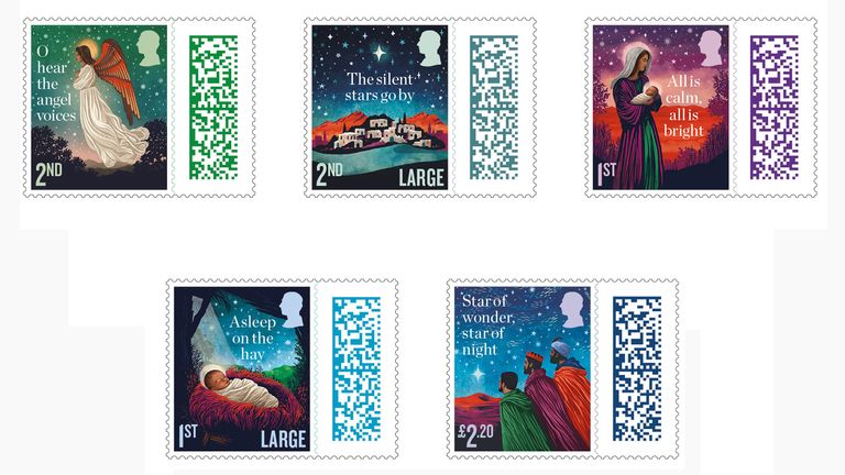 Royal Mail's five new Christmas stamps