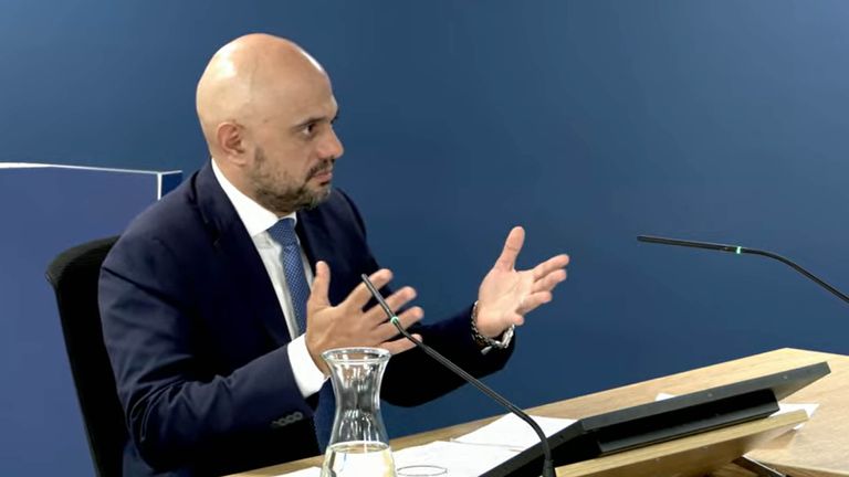 Sajid Javid giving evidence during the Covid-19 inquiry