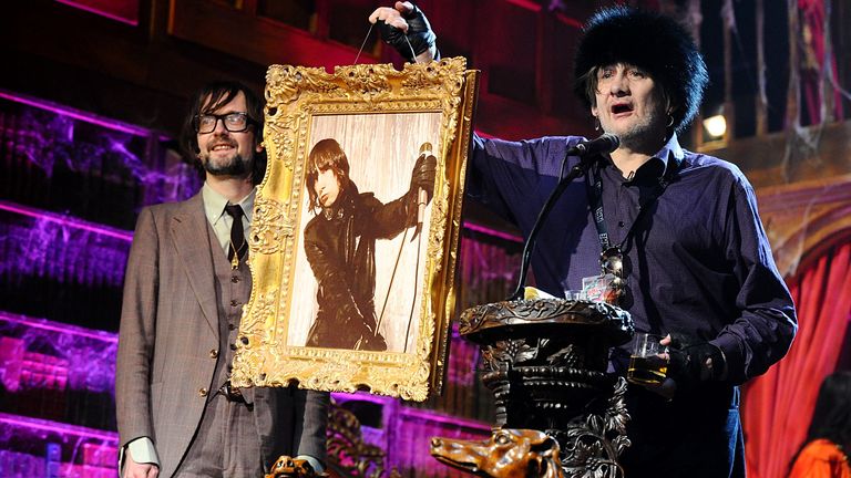 Shane MacGowan (right) and Jarvis Cocker on stage during the 2010 NME Awards at the O2 Academy Brixton, London