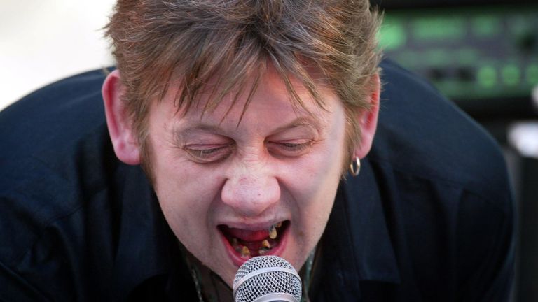 Shane MacGowan of The Pogues, performing at the St Patricks day  concert in Belfast city centre.