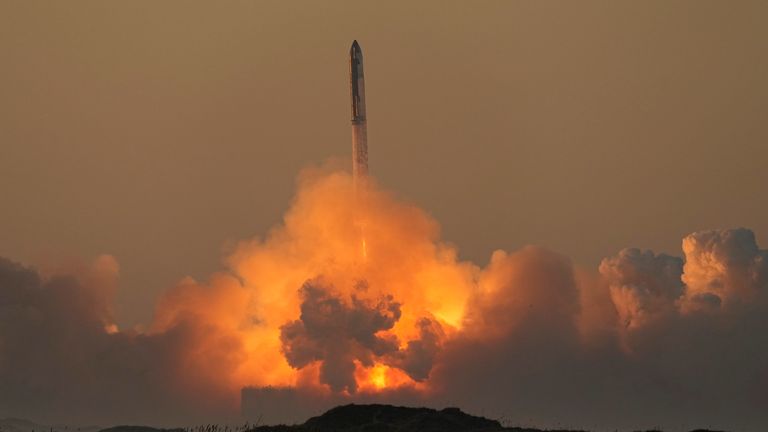 SpaceX&#39;s mega rocket Starship launches for a test flight from Starbase in Boca Chica, Texas, Saturday, Nov. 18, 2023. (AP Photo/Eric Gay)