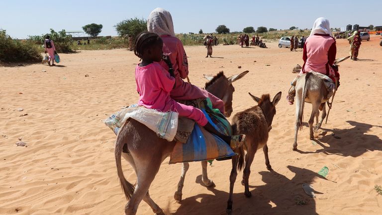 Children cross the border on their donkeys from Sudan to Chad, in Chad, November 7, 2023. REUTERS/El Tayeb Siddig