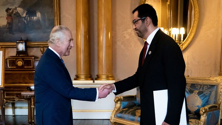 King Charles III receives Dr Sultan Al Jaber, UAE COP28 President and United Arab Emirates&#39; Special Envoy for Climate Change, during an audience at Buckingham Palace, London, Britain, February 16, 2023. Aaron Chown/Pool via REUTERS
